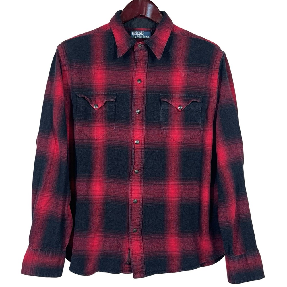 Polo Ralph Lauren Pearl Snap Flannel Shirt Mens XL Vintage Western Heritage